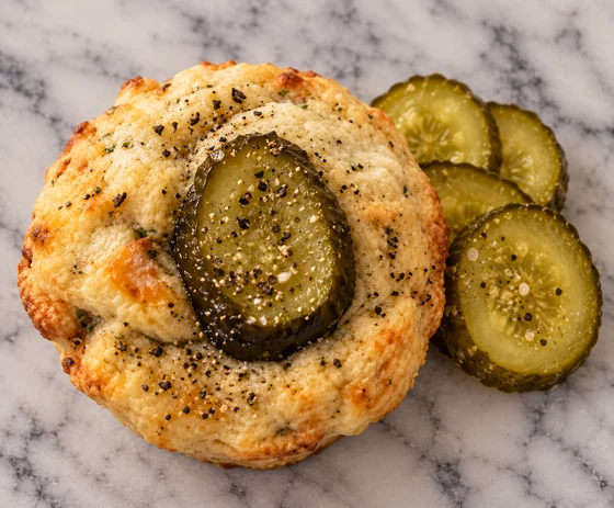 Peppered Pickle Focaccia Muffins